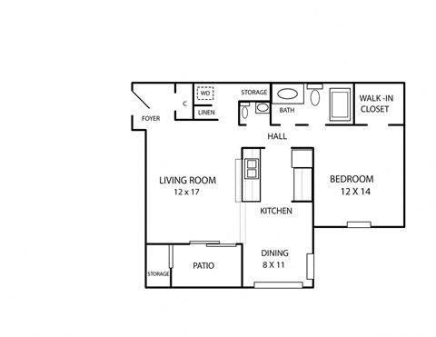 One bedroom apartment floorplan